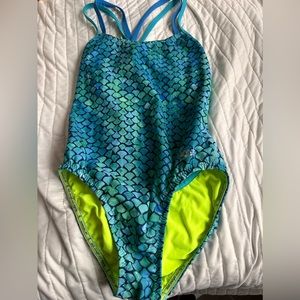 Speedo Blue and Green Scale Pattern One Piece Swimsuit